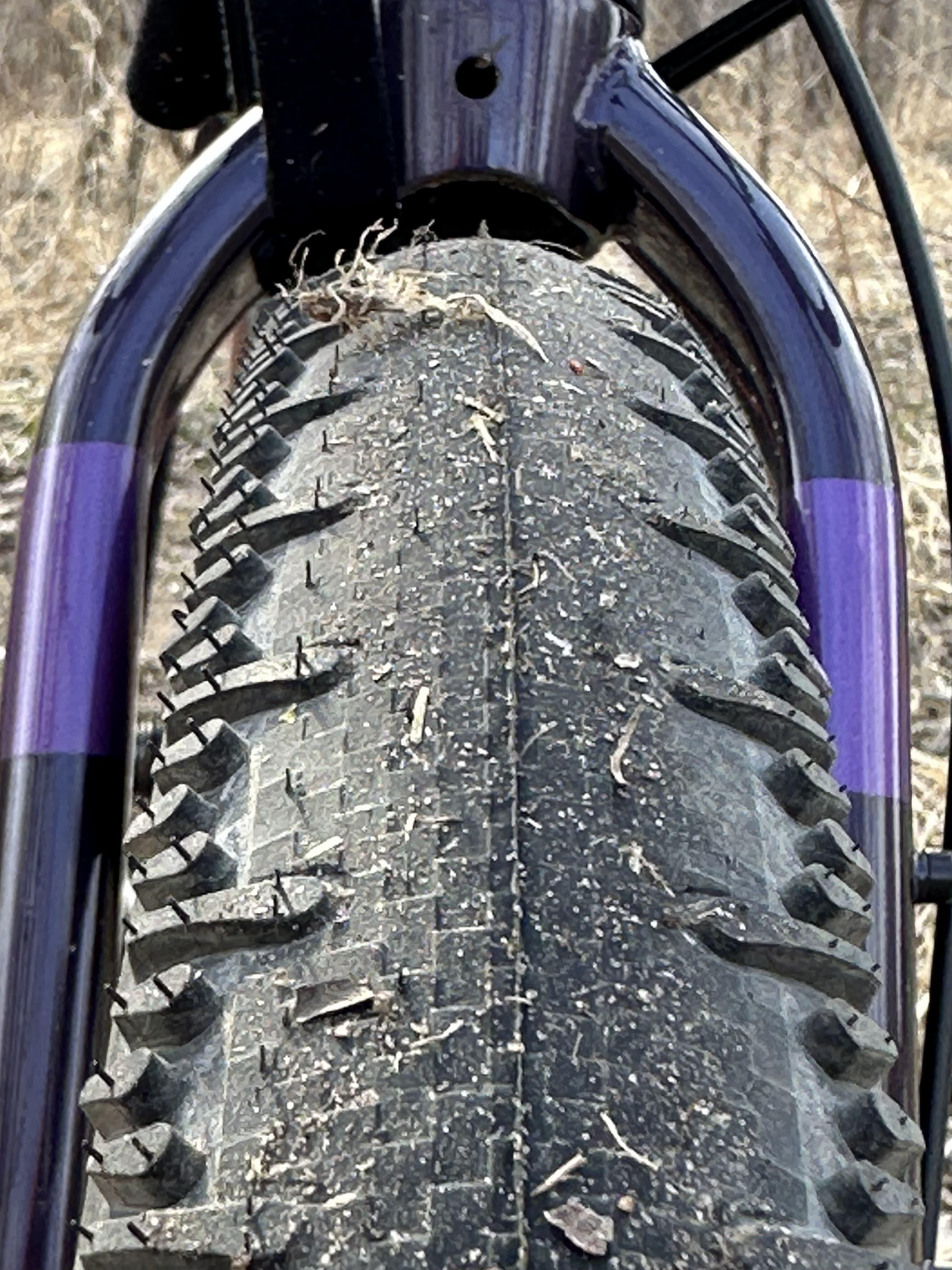 Closeup of the Schwalbe G-One RS front tire tread