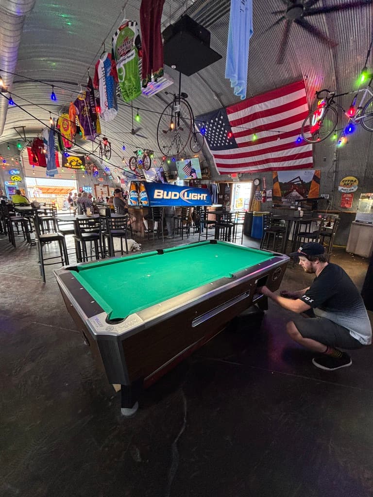 Bike bar pool table interior